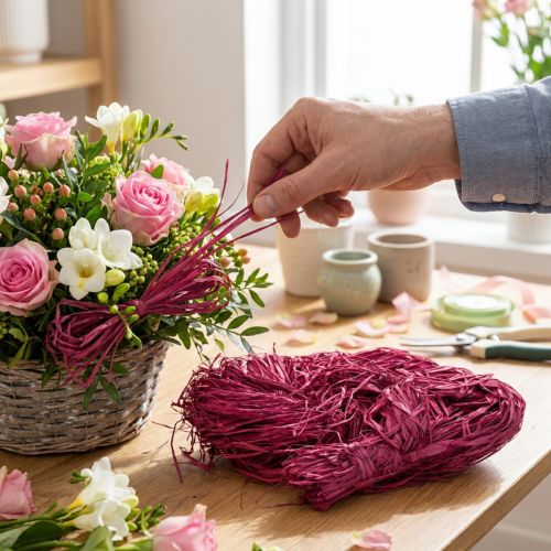 Rafia decorativa per la lavorazione della rafia naturale malva rafia 300g | Floristik24.it