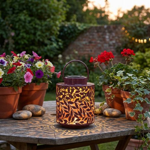Lanterna con motivo a foglie, alimentata ad energia solare, per un'illuminazione esterna suggestiva, 25 cm | Floristik24.it