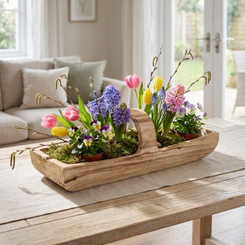 Cesto in legno con manico, legno di Paulownia, 56×16cm H16cm | Floristik24.it