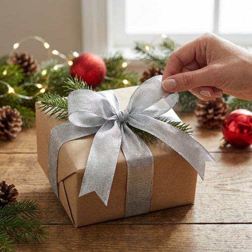 Prodotto Nastro regalo argento con filo filo 25mm 25m