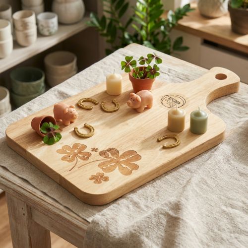 Tagliere decorativo con foglie di trifoglio, legno di mango, 38×22cm | Floristik24.it
