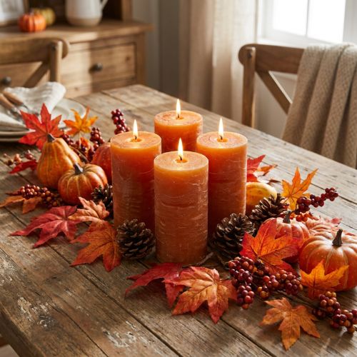 Candele a colonna, tinta unita, arancione scuro Sunset, 50x100mm, set da 4 | Floristik24.it