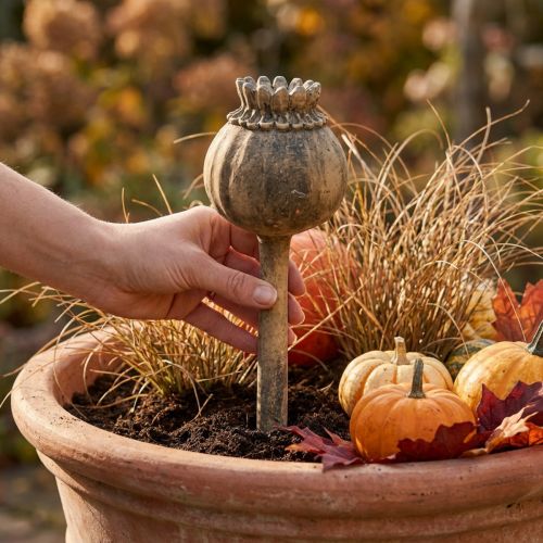 Decorazione in pietra artificiale papavero decorazione antica marrone Ø13cm L37,5cm | Floristik24.it