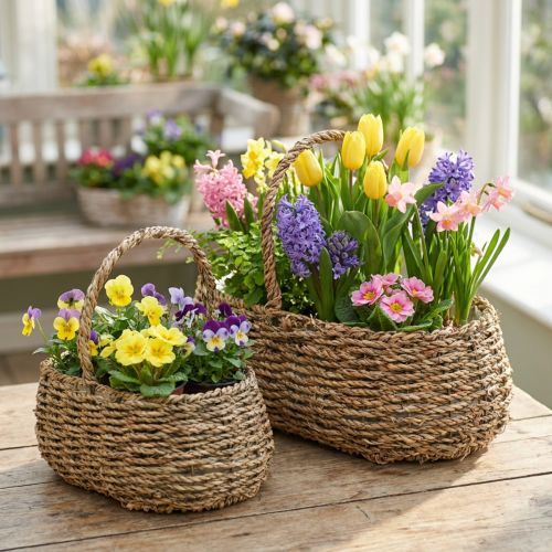 Cesto per piante con manico cesto per fiori L23/35 cm set da 2 | Floristik24.it