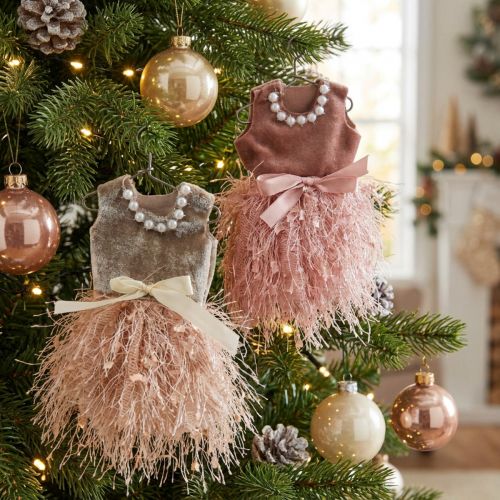 Decorazione natalizia: vestito da elfo su gruccia, rosa, marrone/crema, 16 cm, 4 pezzi assortiti | Floristik24.it