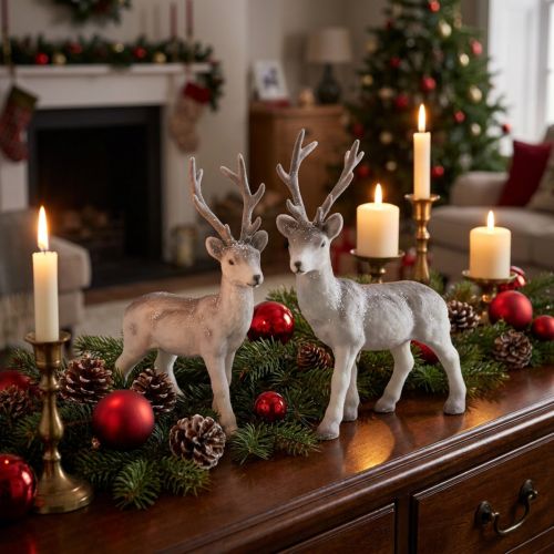 Cervo decorativo floccato/nevicato 27,5 cm 2 pz | Floristik24.it
