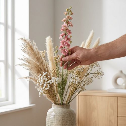 Delphinium rosa essiccato (artificiale), vaso decorativo per fiori 64 cm 25 g | Floristik24.it