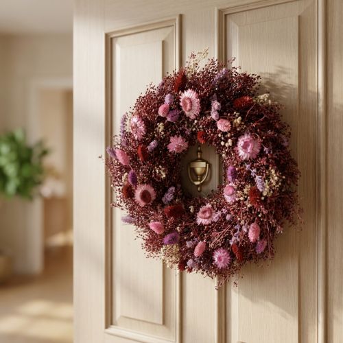 Ghirlanda di fiori, ghirlanda di fiori secchi, rosso vino, rosa, Ø25cm | Floristik24.it