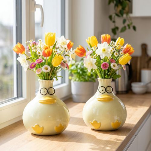 Vaso a forma di anatra, in ceramica, design allegro, ideale per interni moderni, 15 cm, 2 pezzi | Floristik24.it