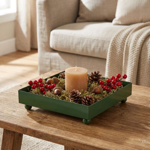 Vassoio decorativo quadrato in metallo verde 15×15cm 2 pezzi | Floristik24.it