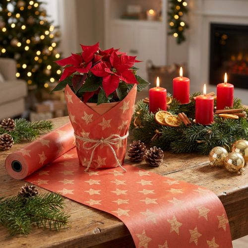 Carta decorativa con stelle, rotolo per forniture floreali, 25 cm x 100 m | Floristik24.it
