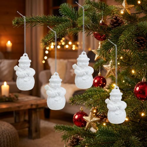 Decorazioni da sospendere Pupazzo di neve bianco scintillante 4,5 cm 12 pezzi | Floristik24.it