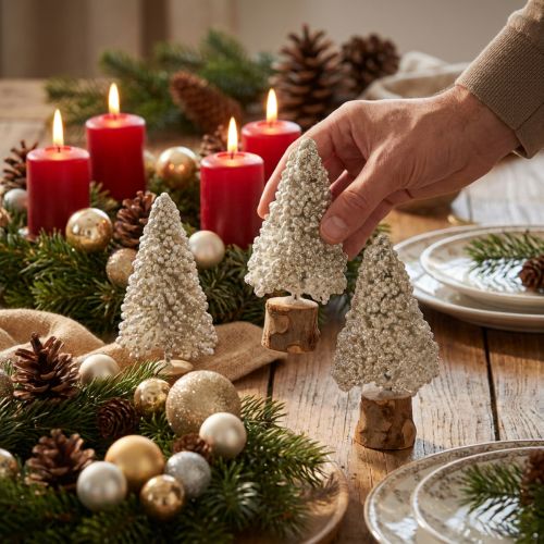 Mini decorazione da tavolo per albero di Natale bianco champagne H8cm 12 pezzi | Floristik24.it