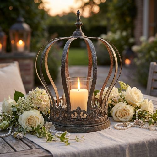 Corona come lanterna, decorazione candela, corona in metallo aspetto antico H28cm Ø21cm | Floristik24.it