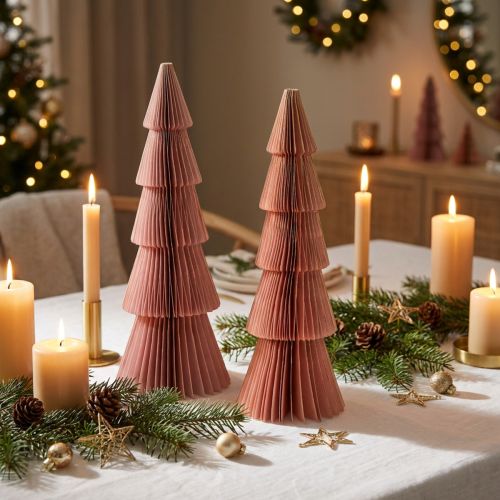 Decorazione da tavola Albero di Natale carta a nido d'ape Albicocca Oro H30cm 2 pz | Floristik24.it