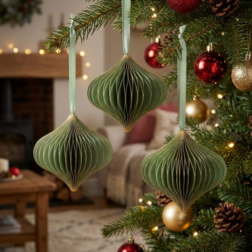 Decorazioni natalizie vintage, carta verde e oro, Ø8cm, set da 4 | Floristik24.it