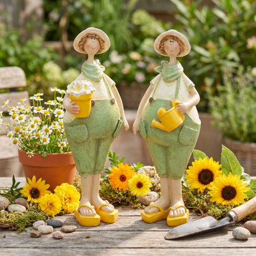 Statuette decorative da giardiniere, decorazione da tavola, estate, verde/giallo, 16,5 x 5,5 cm, 2 pezzi | Floristik24.it