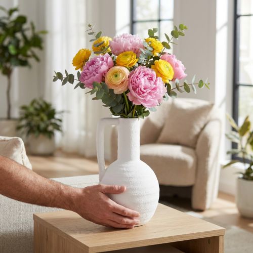 Vaso decorativo vaso da fiori bianco con manico in ceramica H26cm | Floristik24.it