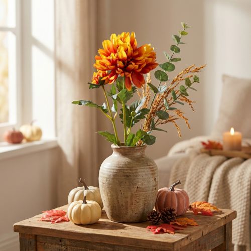Decorazione di fiori artificiali dalie fiori artificiali arancione 62 cm | Floristik24.it