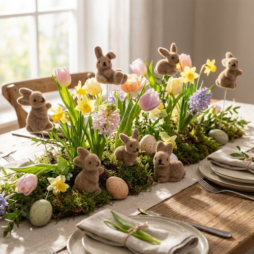 Coniglietto floccato su filo marrone 4 cm - 6 cm 12 pz | Floristik24.it