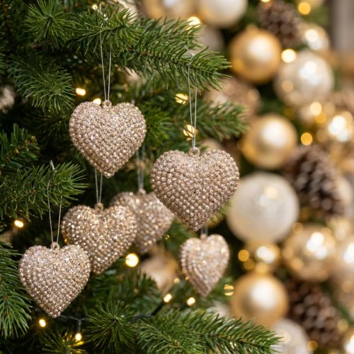 Cuore glitterato per appendere champagne 6 cm x 6,5 cm 12 pz | Floristik24.it