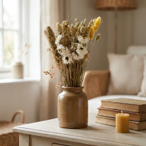 Mazzo di fiori secchi fiori di paglia Phalaris bianco giallo 30 cm | Floristik24.it