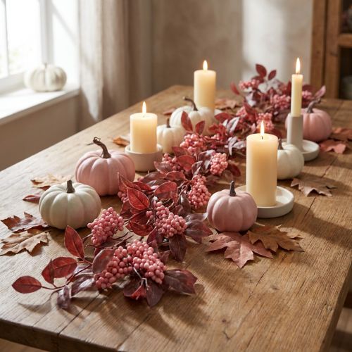 Prodotto Ghirlanda di foglie decorazione autunnale appendiabiti decorativo in rosa 125 cm