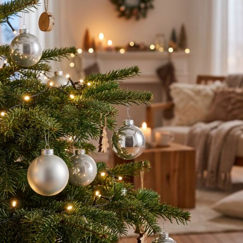 Sfera di vetro, decorazioni per l'albero, palla per albero di Natale argento H8.5cm Ø7.5cm vero vetro 12 pezzi | Floristik24.it