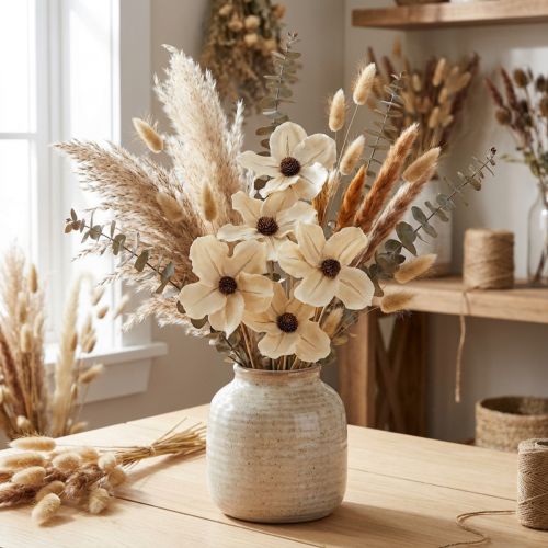 Fiore di legno come spina, sbiancato Ø9-12cm L45cm 15 pezzi | Floristik24.it