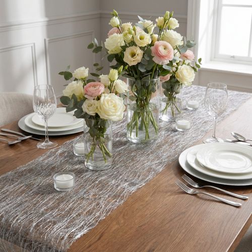Runner da tavolo Sizoweb in pile decorativo argento 30 cm 5 m | Floristik24.it