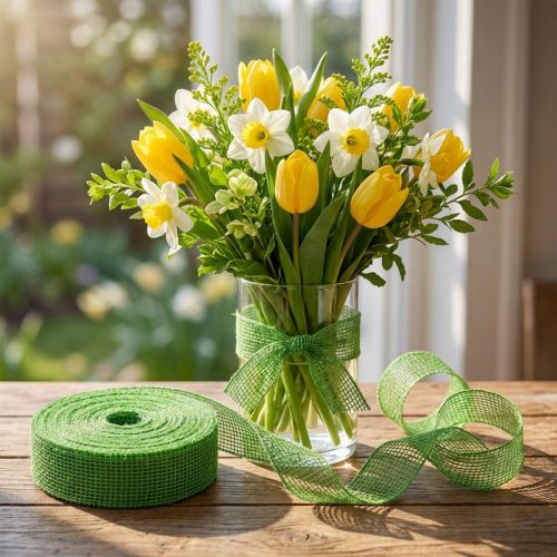 Nastro di iuta verde, largo 5 cm, lungo 40 m. | Floristik24.it