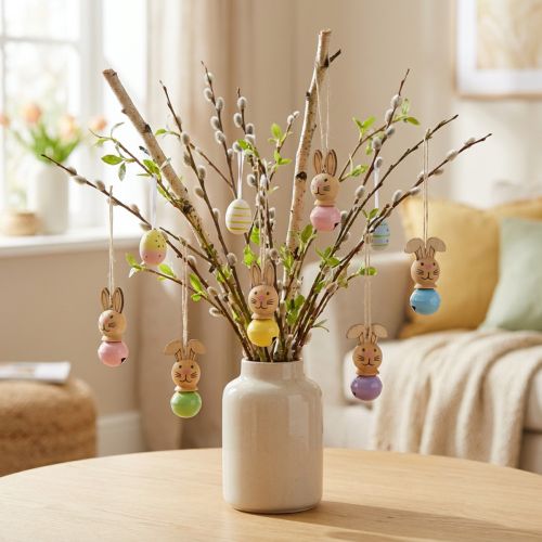 Prodotto Ciondoli decorativi in legno a forma di coniglietto pasquale per la primavera e l'albero di Pasqua, 4 cm, 12 pezzi