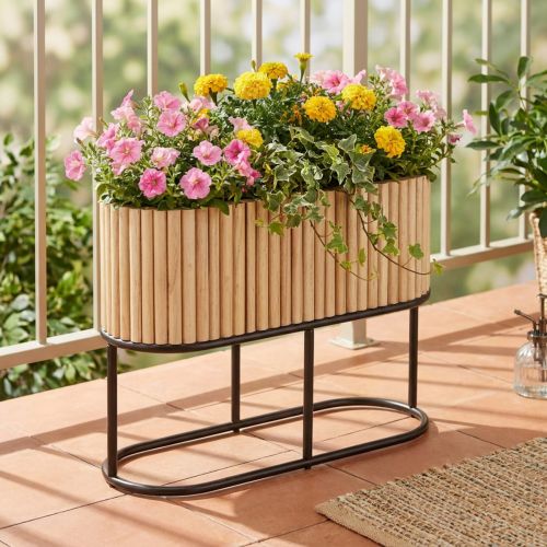 Mini aiuola rialzata, fioriera, contenitore, legno, ovale, 50×20cm, H40cm | Floristik24.it