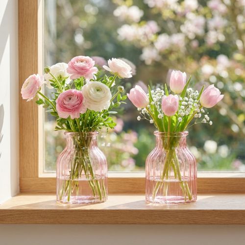 Vaso da fiori in vetro, stile retrò, con sfumature rosa, Ø11cm, H14.5cm, 2 pezzi | Floristik24.it