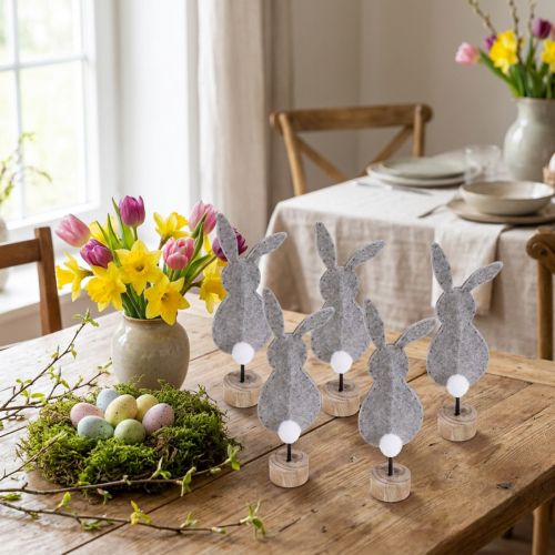 Supporto da tavolo Decorazione coniglietto pasquale feltro grigio 19 cm 12 pz | Floristik24.it