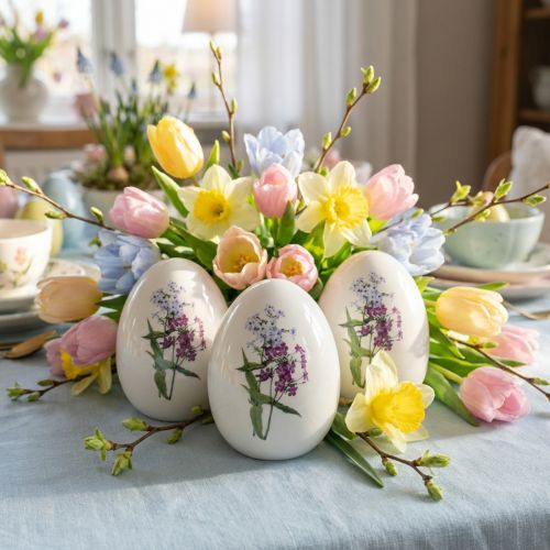 Decoro uova di Pasqua in ceramica con decoro floreale 12cm 3pz | Floristik24.it