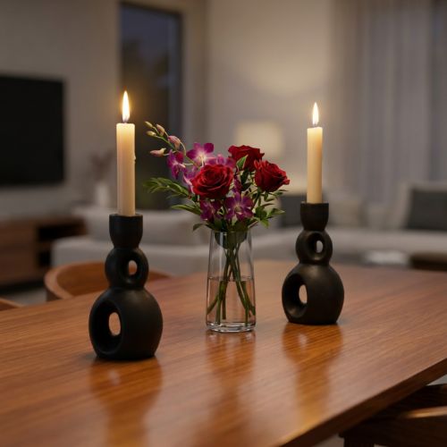 Portacandele in ceramica Portacandele Nero H13cm 2 Pz | Floristik24.it