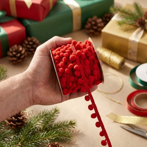 Prodotto Nastro decorativo con pompon Nastro Pom Pom Rosso 20mm 15m