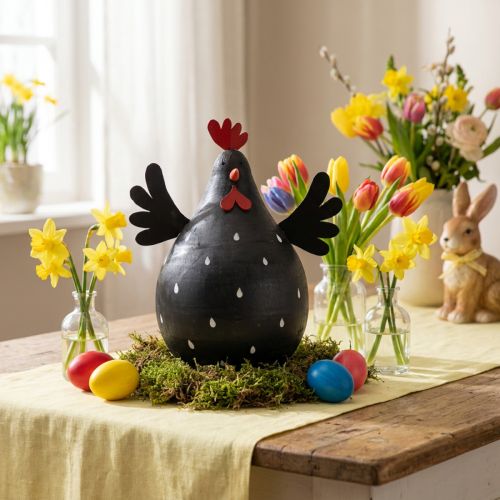 Pollo decorativo decorazione in legno nero gallina decorazione pasquale in legno H13cm | Floristik24.it