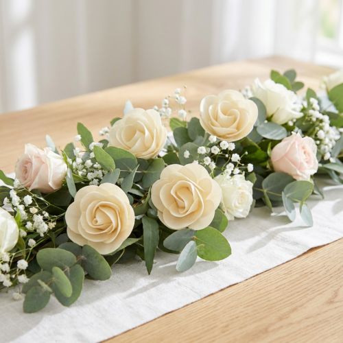 Rose decorative Rose artificiali color crema Rose in legno Ø7,5cm 12 pezzi | Floristik24.it