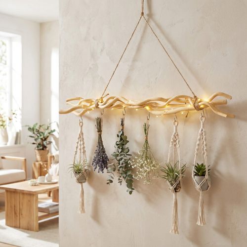 Prodotto Decorazione da parete con gancio in legno in stile boho per un uso versatile