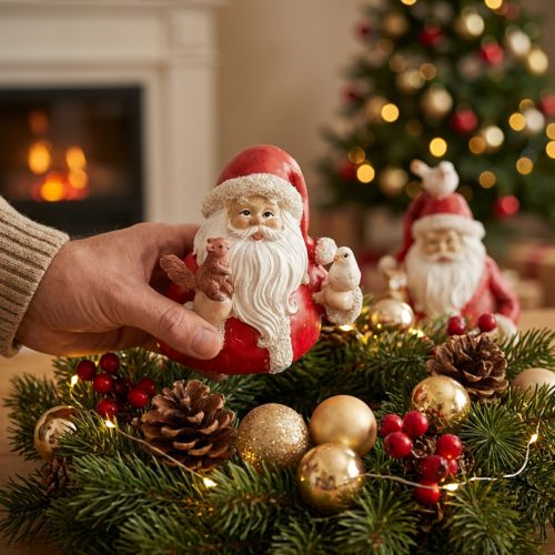 Figure natalizie Babbo Natale con animali 10x7x9 cm 2 pezzi | Floristik24.it