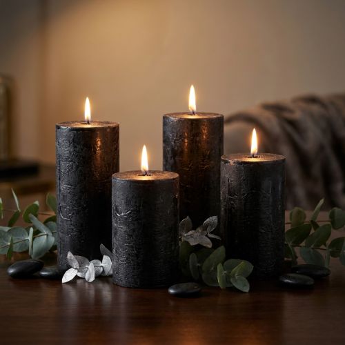 Candele nere candele a colonna in tinta unita 50x100mm 4 pz | Floristik24.it