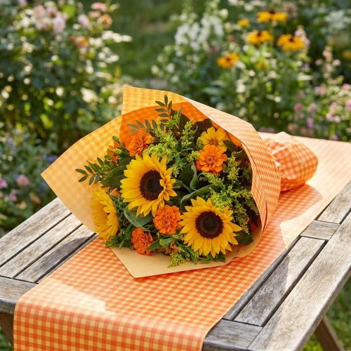 Polsino di carta 37,5 cm arancione chiaro a quadri 100 m | Floristik24.it