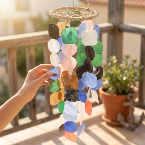 Campanello a vento conchiglie Capiz Decorazione marittima gancio Ø14,5cm 55cm | Floristik24.it