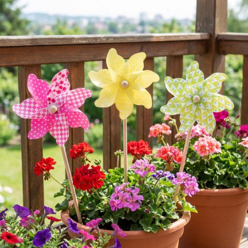 Prodotto Girandola Rosa Giallo Verde Decorazione per balcone Mulino a vento Ø15cm 3pz