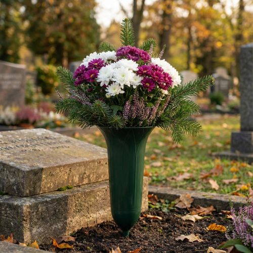 Vaso tombale 42 cm vaso verde scuro decorazione tomba lutto floristica 5 pezzi | Floristik24.it