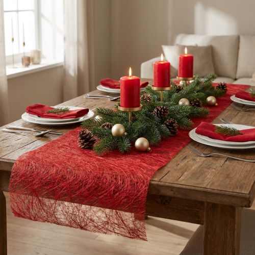 Runner da tavolo Sizoweb in pile decorativo rosso 30 cm 5 m | Floristik24.it
