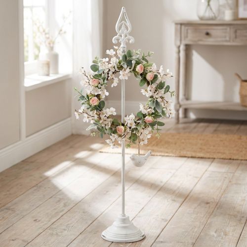 Porta ghirlanda Shabby Chic Bianco Porta ghirlanda Metallo 4 Ganci H76cm | Floristik24.it