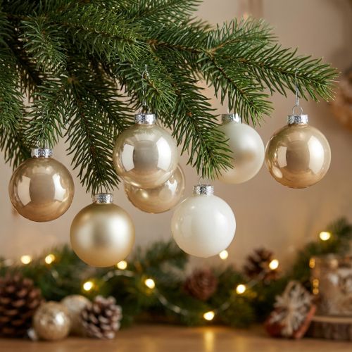 Prodotto Palline di Natale miste, decorazioni natalizie, mini decorazioni per albero bianco/madreperla H4,5cm Ø4cm vero vetro 24 pezzi